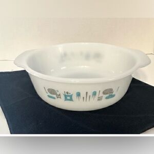 Vintage Fire King Blue Heaven Casserole Dish 8" MCM Atomic Milk Glass